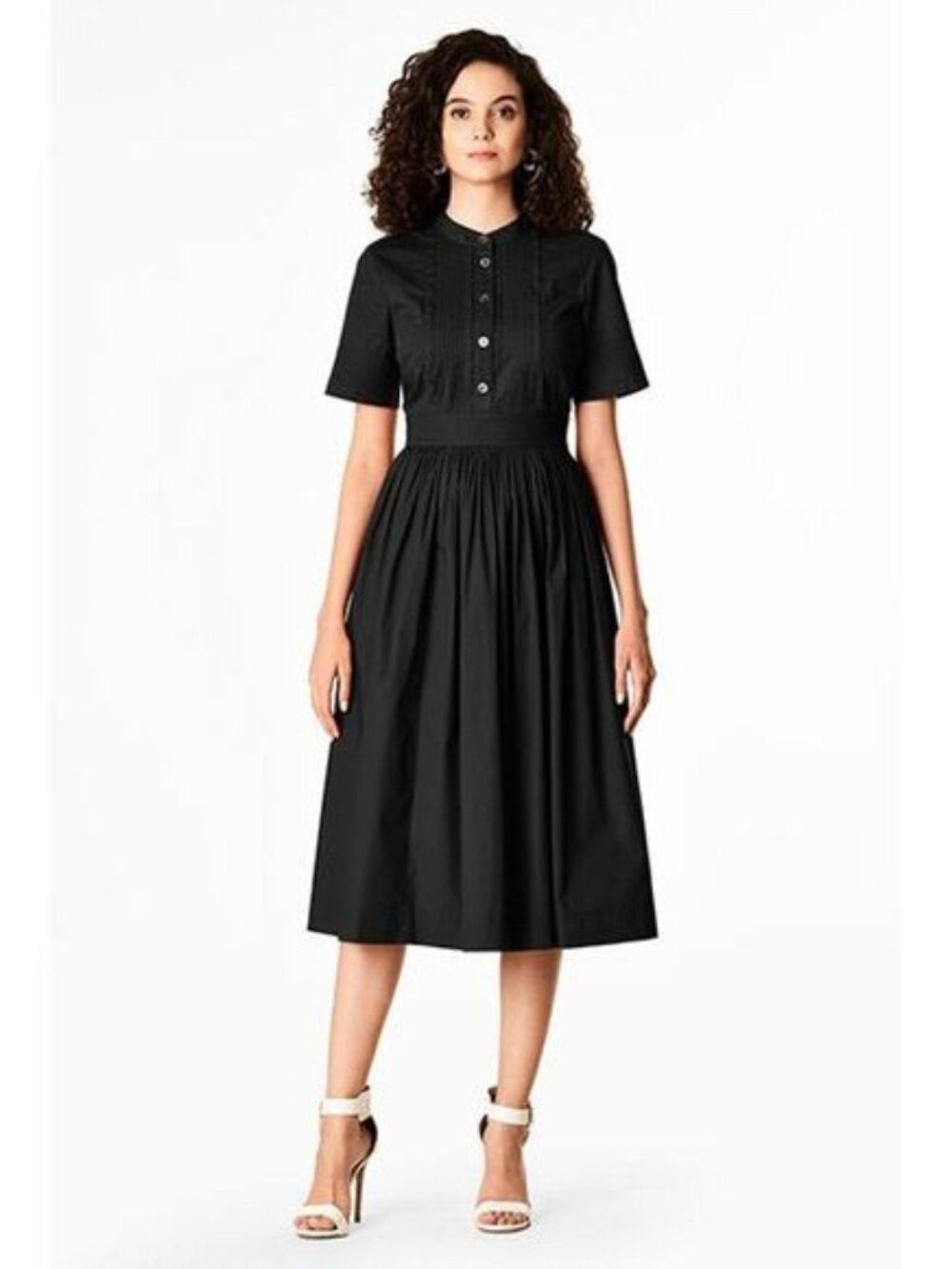 eshakti Black Pintuck Pleat Bib-Front Poplin Dress - Picture 12 of 16